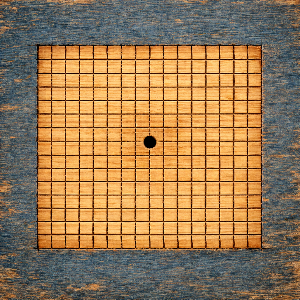 Counterpoint — carved grid woodblock